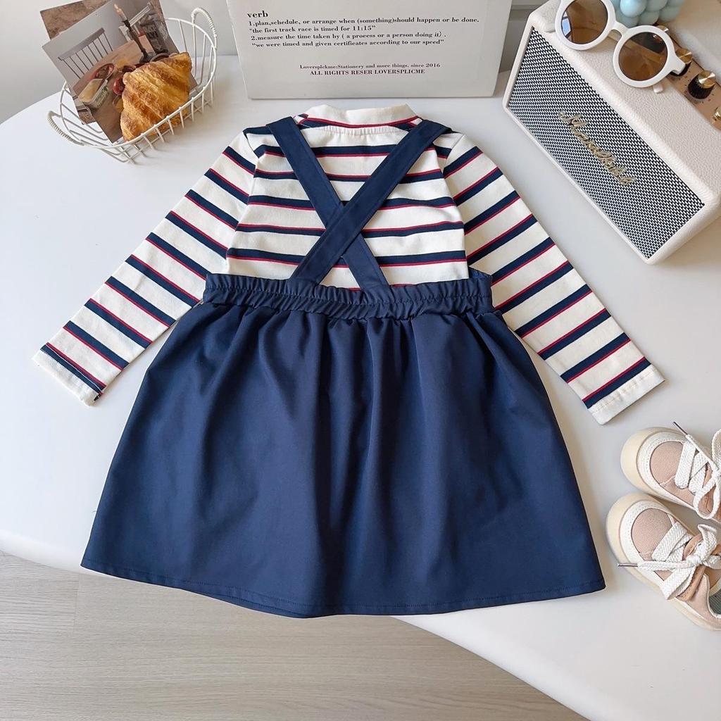 Girls' Rabbit Police Officer 2-Piece Set: Striped Shirt & Suspender Skirt for Casual Wear (Style AQB039)