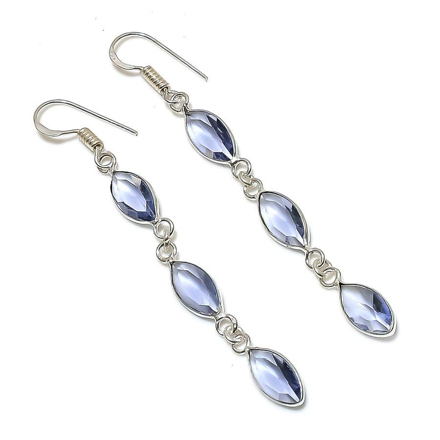 

Серьги ручной работы из стерлингового серебра 925 пробы с натуральным кварцем иолитом 2,84 дюйма f0l16