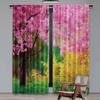 2 Stück Japanische Vorhänge Sakura Blumen Bäume im Frühlingsgarten Landschaft Floral Rosa Blütenmuster Wohnzimmer Schlafzimmer Fenster