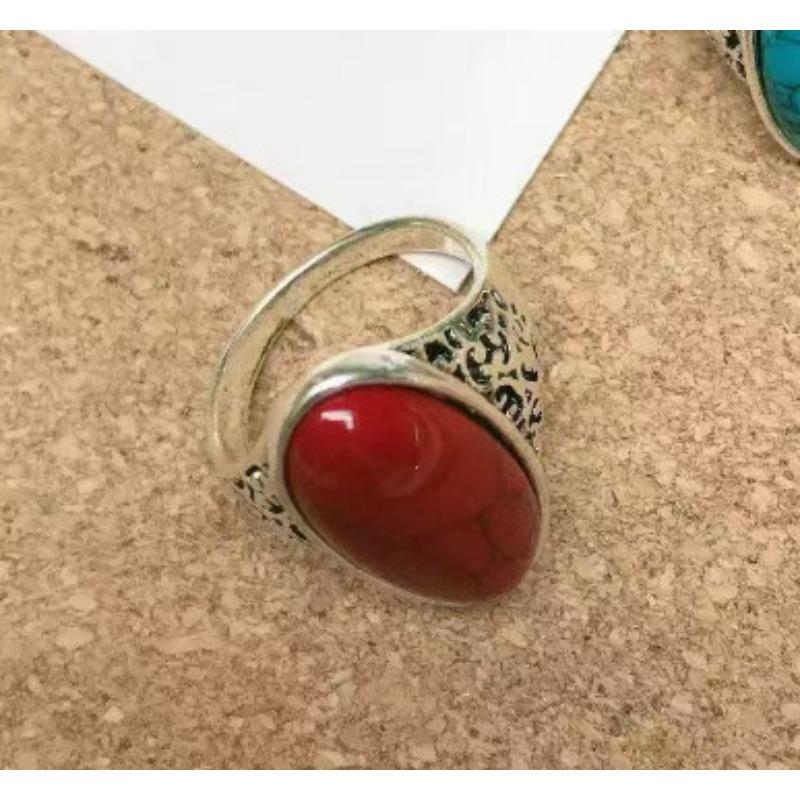 Fashion 3-Color Retro Turquoise Ring Bohemian Ancient Silver Engraved Women S Ring no. 6