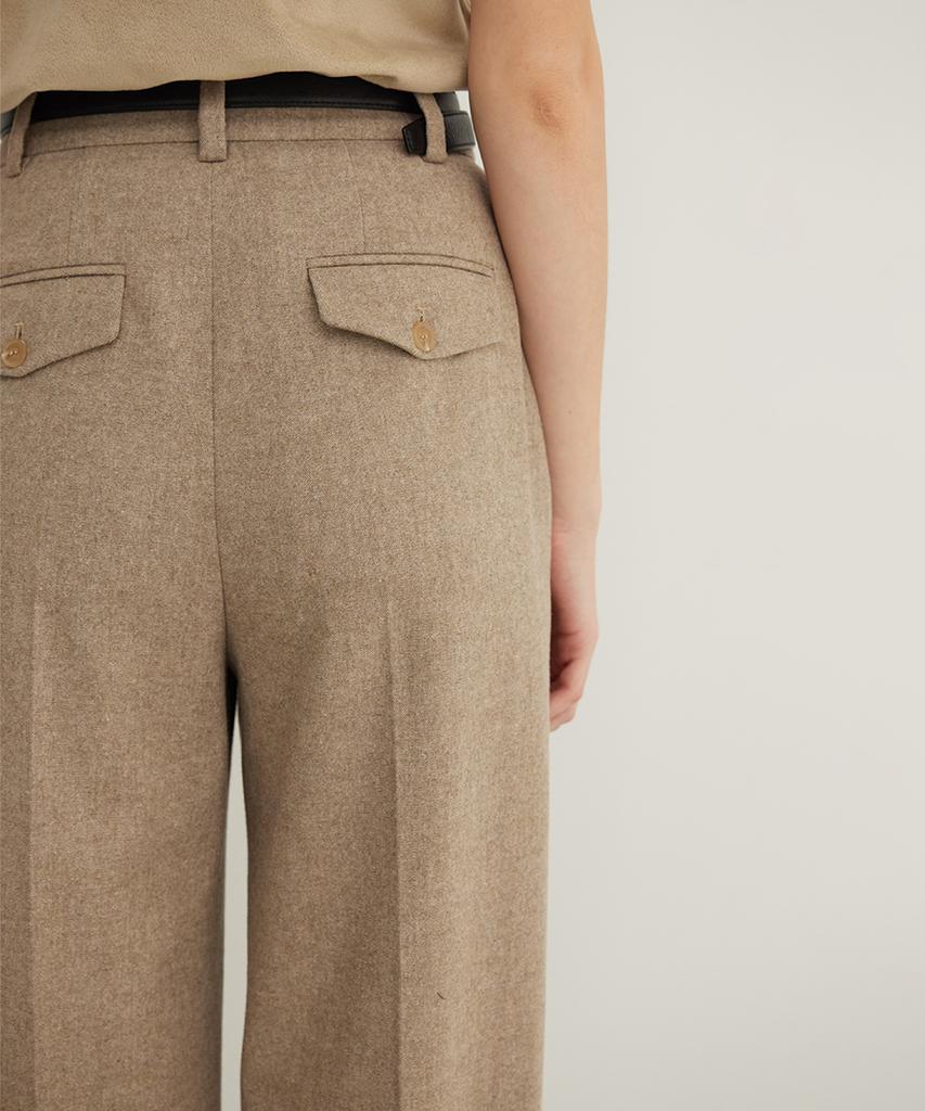 STEP AROUND Wool Blend Wide Pleated Slacks_Taupe