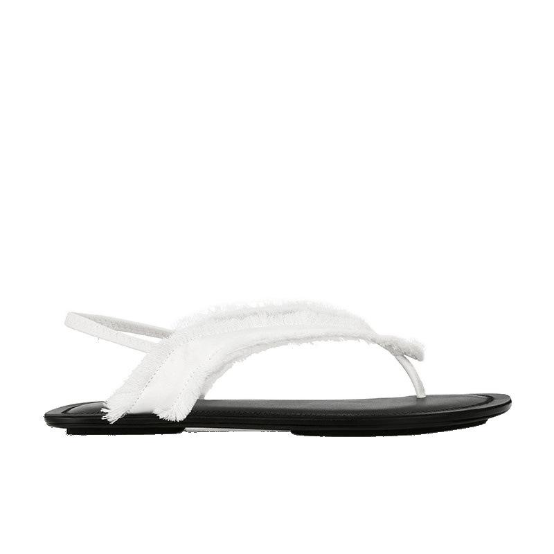 Shoes fashion silk rough edge flat bottom toe leather soft sole sandals women's wear