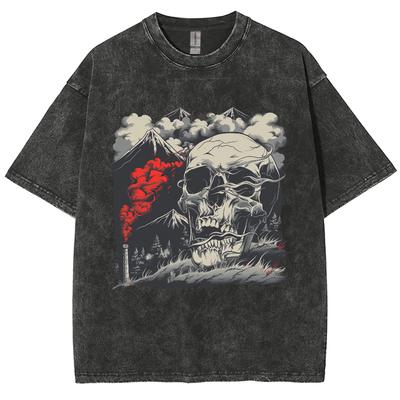 Maglietta da Donna Stile di Tendenza High Street con Stampa Teschio Lavata Oversize Manica Corta Moda Stile Americano Top Vintage