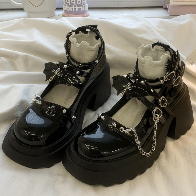 Fashion Spring Chunky Mary Jane Shoes for Women Round Head Shallow Mouth Rivet Waterproof Platform Anti-slip Wear-resistant High Heels