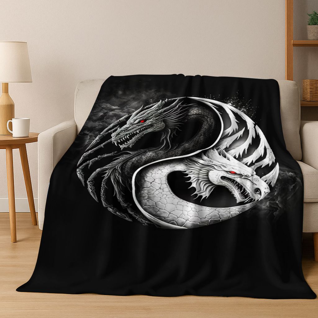 Nature Balance Yin Yang Tai Chi Black White Energy Flannel Blanket,Cozy Soft Throw Blanket for Home Bedroom Bed Sofa Cover Gift
