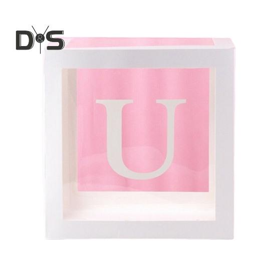 Balloon Box Reusable Clear Paper Box with Letter Stackable DIY Assembly 25 X 25cm Cube Box for Graduation Wedding Birthday Party Decor