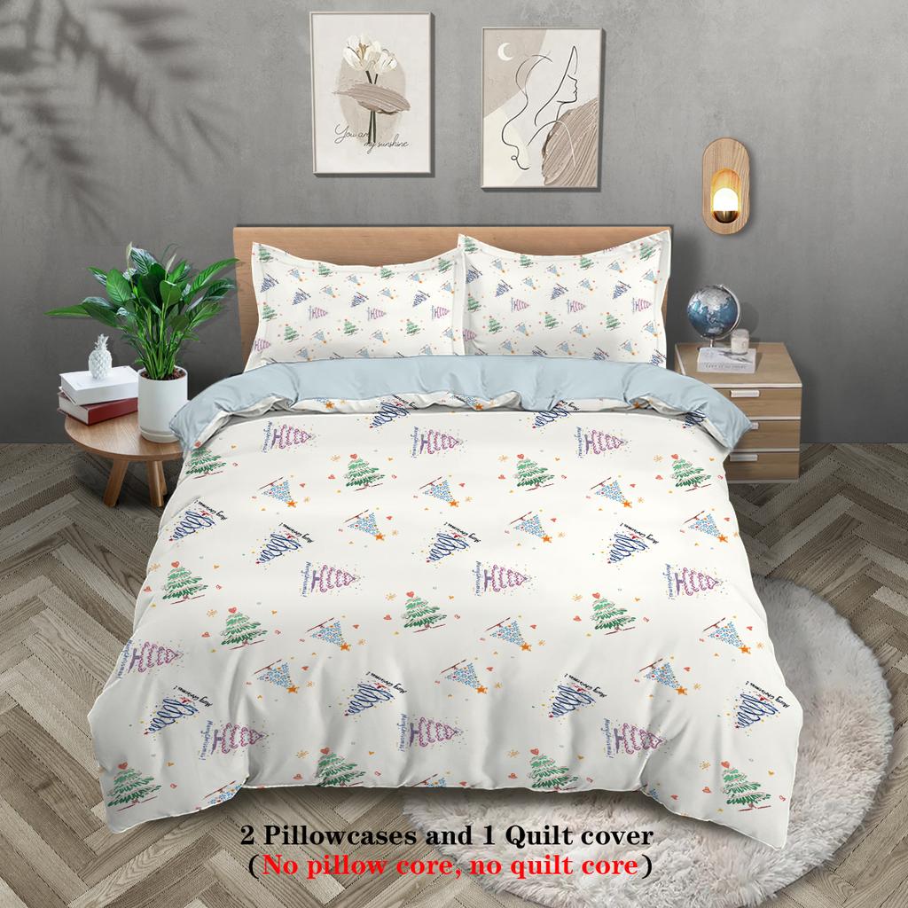 3-piece Christmas themed Christmas tree pattern print (1 duvet cover+2 pillowcases, no core) soft and comfortable bedding set