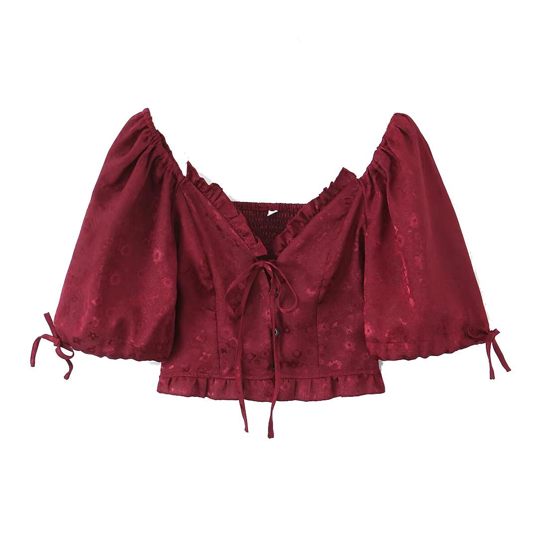 

Весна 2025 Женский французский романтический жаккардовый топ - Элегантный и сексуальный Small