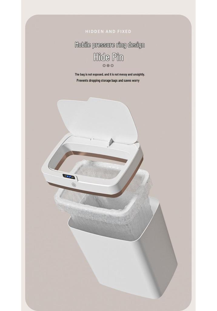 Smart Touchless Induction Trash Can with Automatic Lid & Bagging for Bathroom
