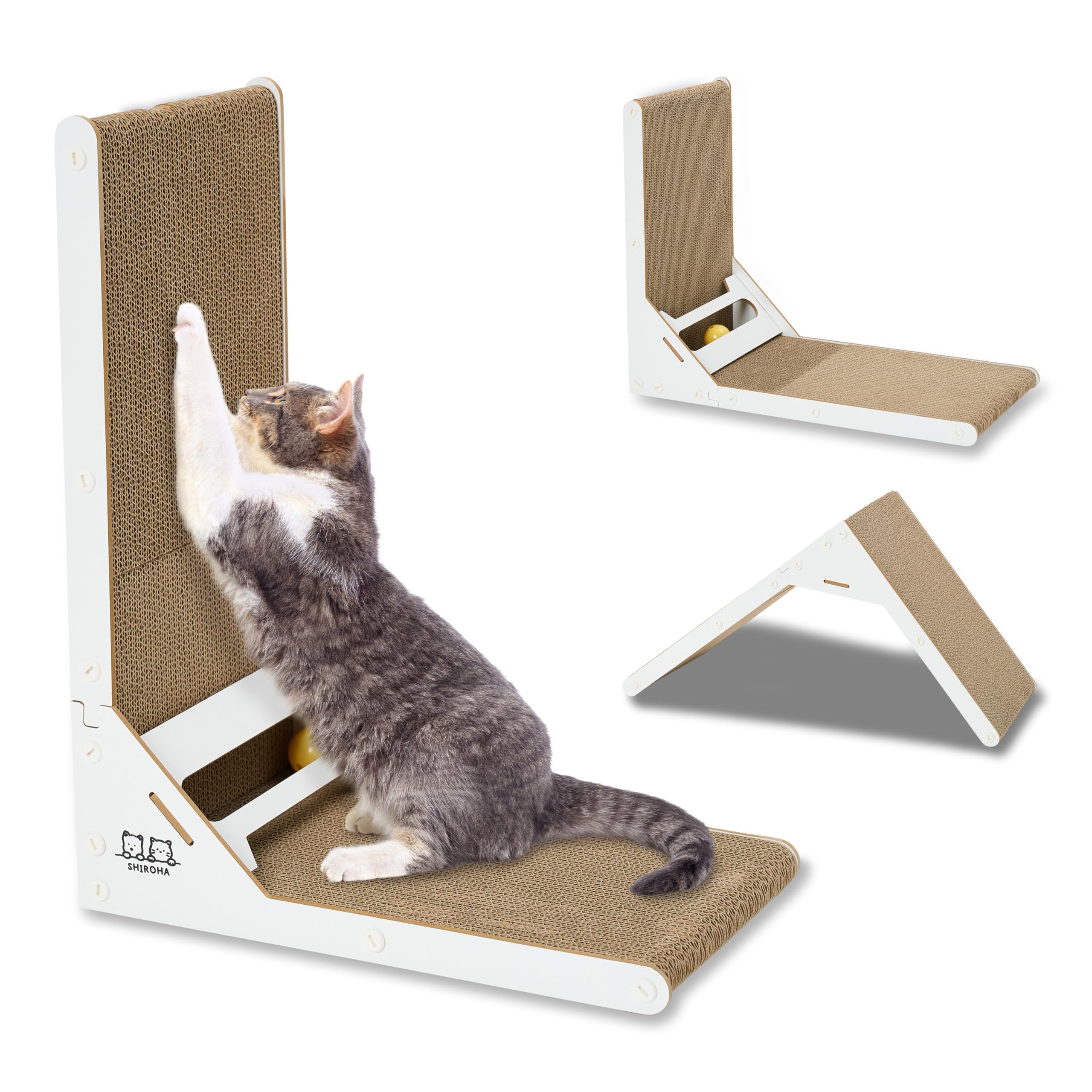 

SHIROHA Cat High Reinforced Long Claw Sharpening Comes with Can be Used on Both Clean White Color Scratcher, L-Shaped, Density, Cardboard, Lasting,