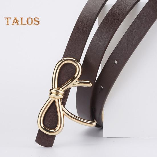 Cintura da Donna Monocolore Fiocco Metallico Decorato Cinturino in Ecopelle Fori Regolabili Fascia Sottile