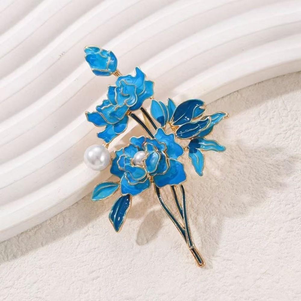 Elegant Peony Flower Corsages Chinese Style Enamel Pin Vintage Cloisonne Brooch  Casual Suit