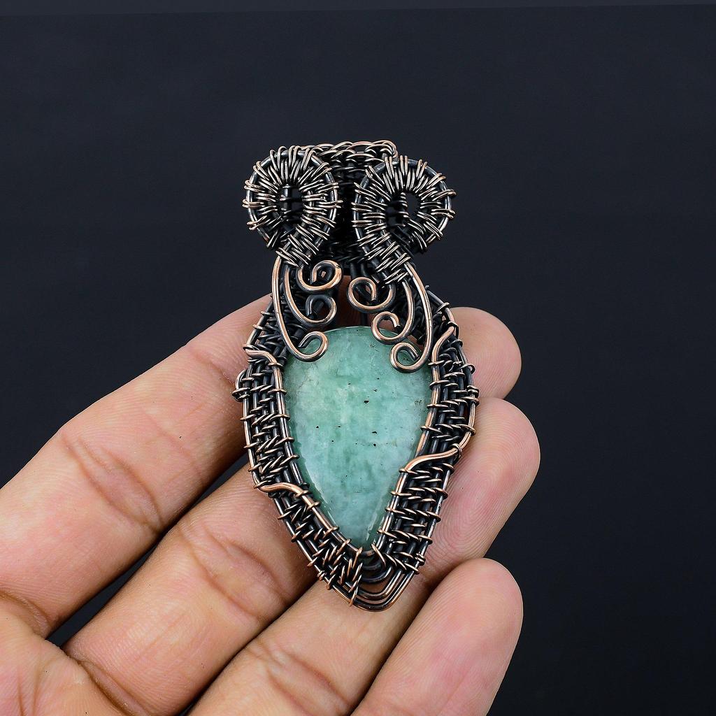 Attractive Amazonite Gemstone Pure Copper Wire Wrapped Handmade Pendant Jewelry For Gift