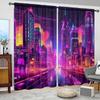 Neon Cyberpunk Stad Gordijn, Futuristische Nachtstad Raamgordijnen, Sci-Fi Vaporwave Decor Voor Gaming Kamer Slaapkamer