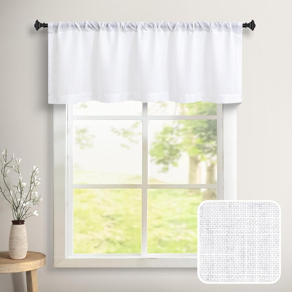 DANCURTON Sage Green Valance for Windows Kitchen Living Room Valance Rod Pocket Boho Farmhouse Country Rustic Bathroom Small Window Treatment Semi