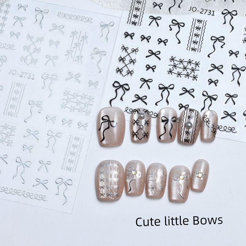 

French Ribbon Bowknot Nail Stickers 2025 New Arrival Black and White Pink Blue Gold and Silver Color Wear Nail Sticker Decorations One for each of the 6 sections