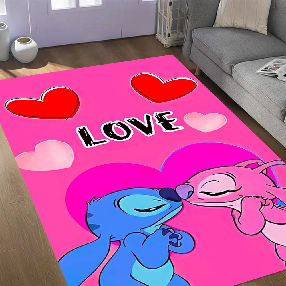 Stitch Adventure In Flowers Disney Cartoon Theme Anti-Slip Rug - Polyester, Home Decor, Suitable for Bedrooms, Living Rooms, Doorways, and Studios