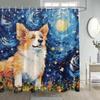Cute Dog Shower Curtains Funny Animal Starry Sky Oil Painting Art Modern Polyester Fabric Bathroom Curtain Decorative With Hooks