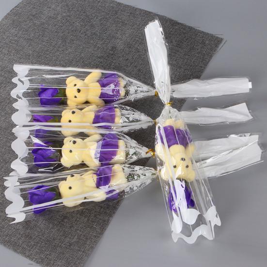 Valentine's Rose Flower Bouquet with Bear Single Soap Flower with Plush Bear Artificial Rose Bouquet Gifts for Weddings Anniversaries