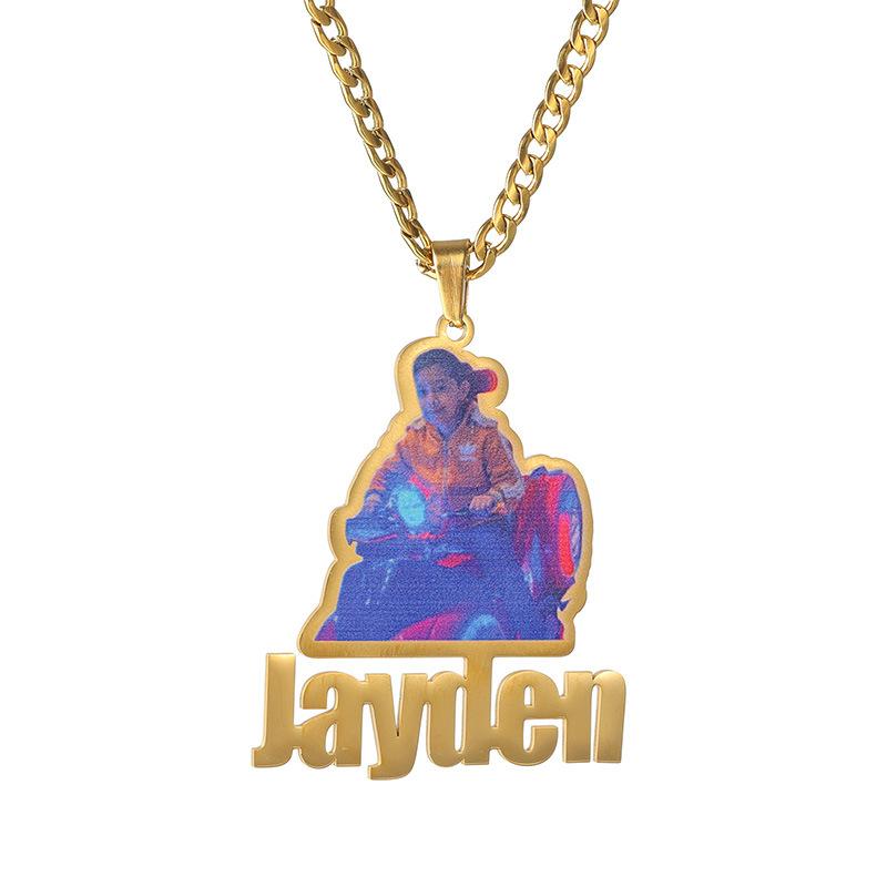 Shunquan Jewelry Hip-Hop Trendsetter Colorful Photo Name Pendant Necklace DIY English Name Sweater Chain Titanium Steel