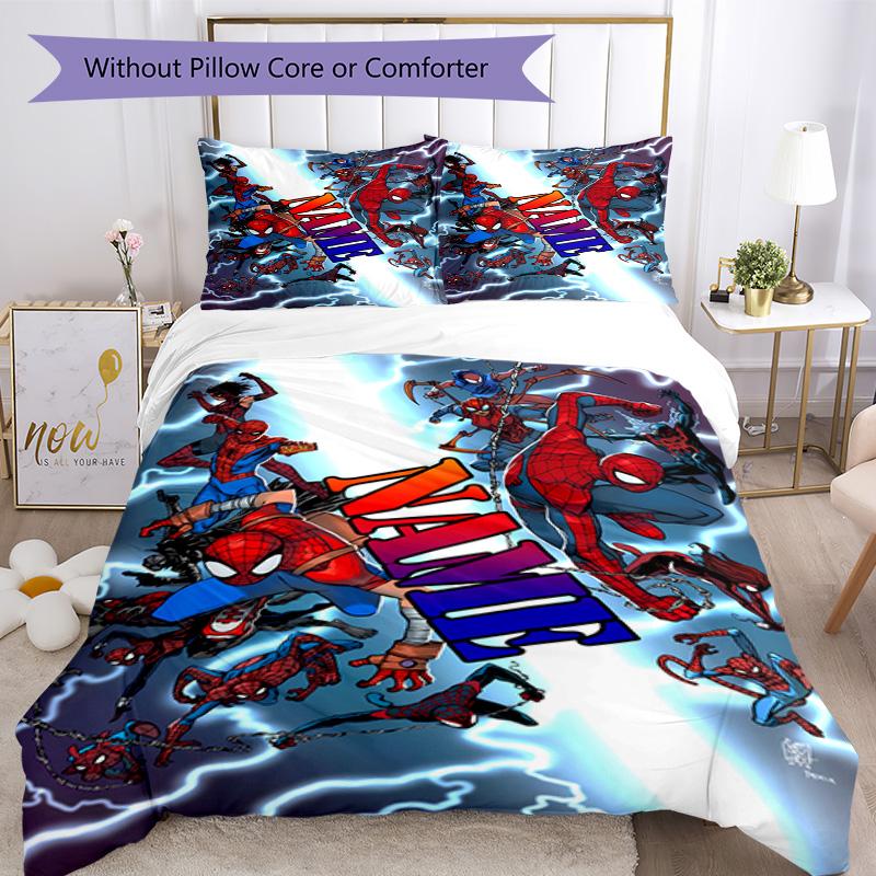 3pcs Custom Name Spider-Man Bedding Set Duvet Cover Closure Includes 1 Duvet Cover & 2 Pillowcases for All Seasons Bedroom Decor