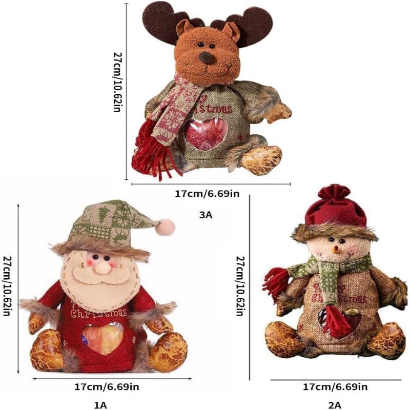 

3Pcs Christmas Gifts Candy Bag Zipper Reusable Cartoon Doll Bags with Santa Snowman Style for Party and Festival