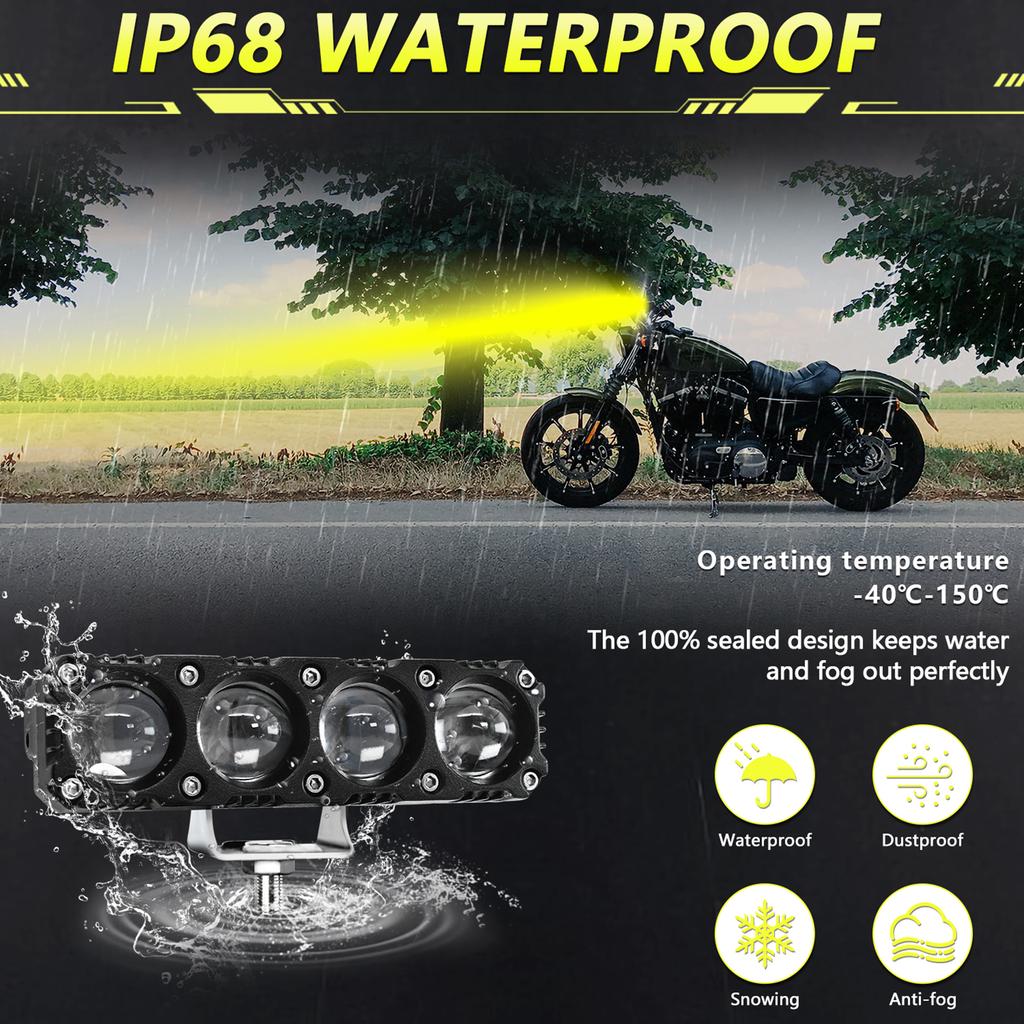 Motorcycle Spotlights Motorcycle LED Driving Lights with 5 Lighting Modes IP68 Waterproof for