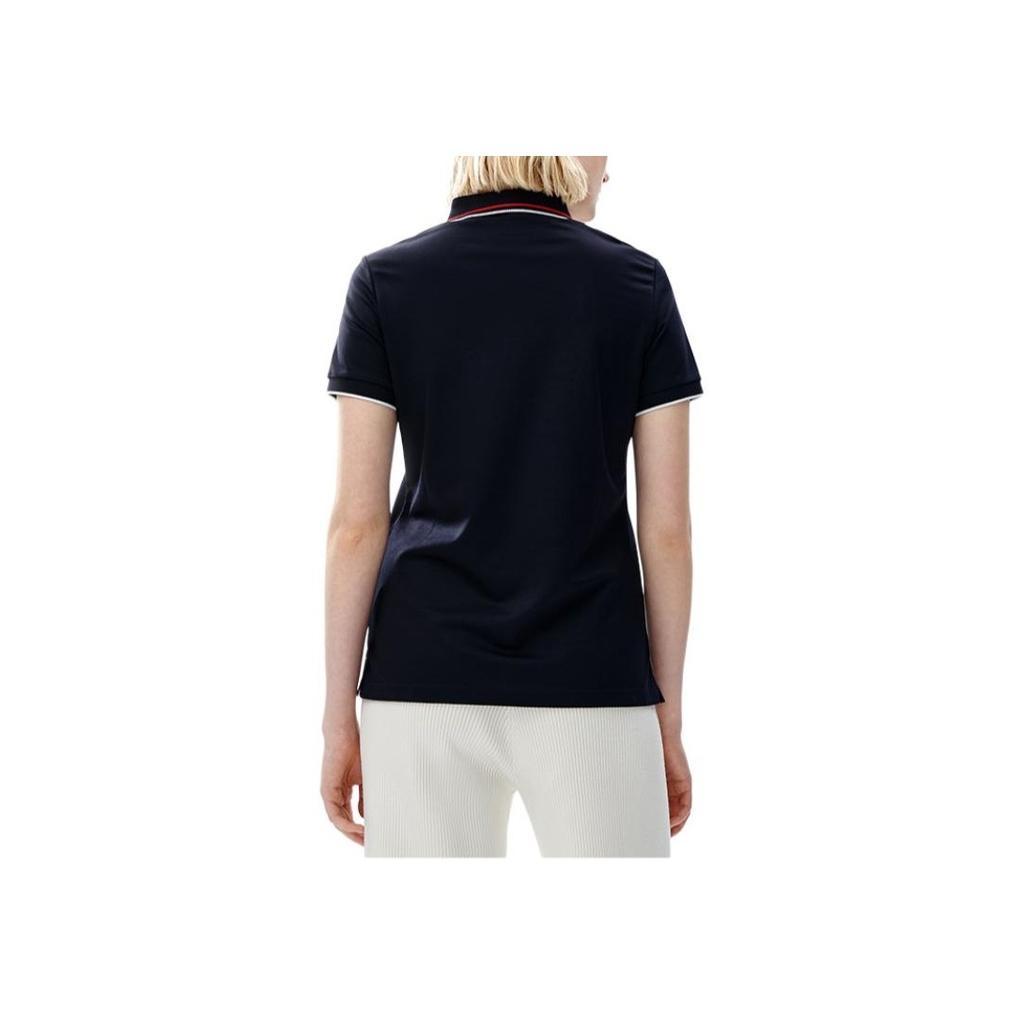 Fila SS22 Striped Logo Casual Knit Short Sleeve Polo Shirt Women Tops Legendary-Blue F11W231106F-NV