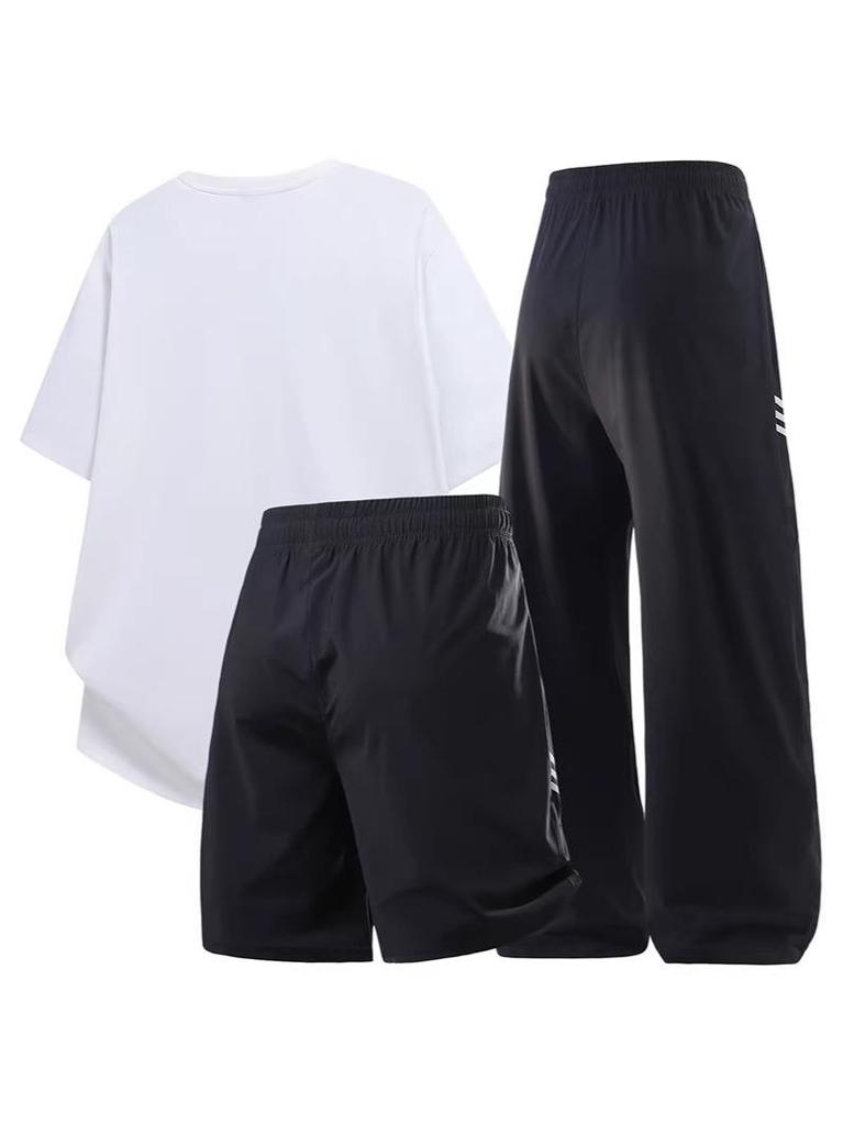 Quick-Dry Ice Silk Men's Plus Size Sportswear Set - Summer Thin, Versatile Three-Piece for Fitness & Basketball.