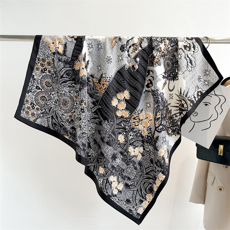 

Полосатый твиловый шелковый шарф: Большой квадратный платок и солнцезащитный дорожный головной платок - 90 см, идеально подходит для весны и осени 90x90cm