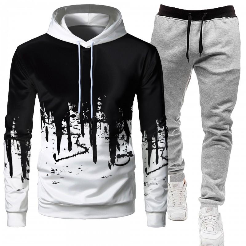 Mens Hooded Sweatshirt Jogger Pants Set Casual Sportswear Outfit