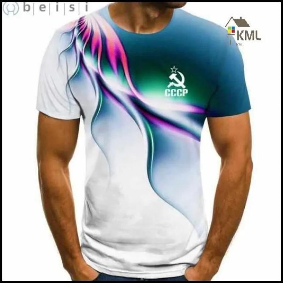 T Shirt for Mens Russian CCCP Letter Print Short Sleeve Top Leisure 3D Casual Fashion Street Polyester Man's T-shirt Tee Shirt Men Vintage Clothing
