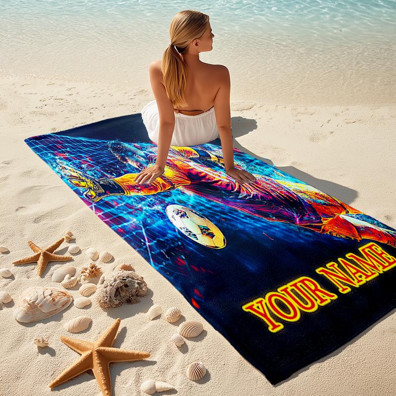 1PC Custom Name Goalkeeper Action Beach Towel Highly Absorbent And Sand-Resistant Towel for Swimming, Pool, Yoga, And Travel Lightweight