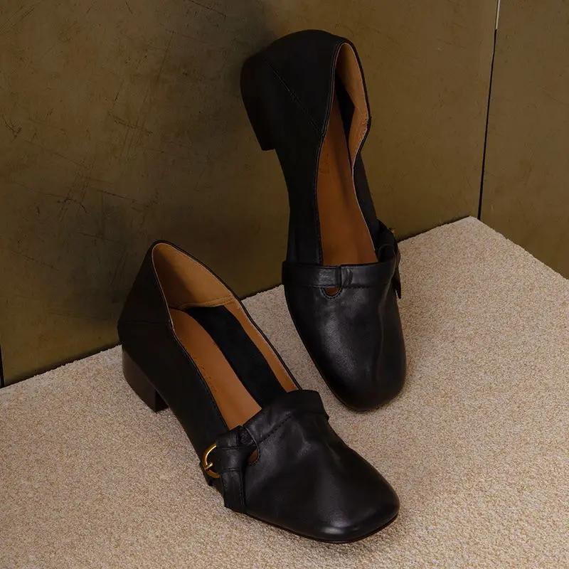 Square Toe Loafers Shoes Woman Soft Leather Retro Sandals Shallow Summer 2025 Trend Soft Sole Shoes Comfort Zapatillas De Mujer