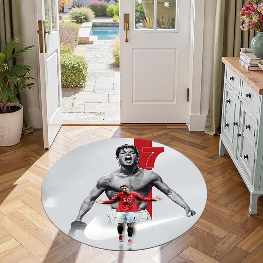 Cristiano Ronaldo Round Carpet Suitable for Decorate Room Living Rooms Entryway Balcony Anti-slip Round Rug Anime Office Decor Birthday Christmas Gift