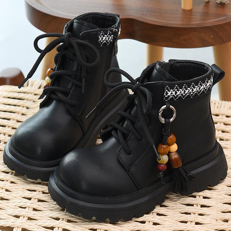 Kids' Genuine Leather Boots - 2025 New Autumn/Winter Velvet Lined Soft Sole Martin Boots for Girls and Boys