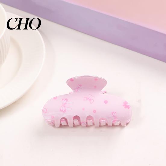 Strong Hold Hair Claw Anti-slip Teeth Leopard Heart Print Clip Pink Series Women Medium Size Back Head Shark Grip Accessory Multiple Colors