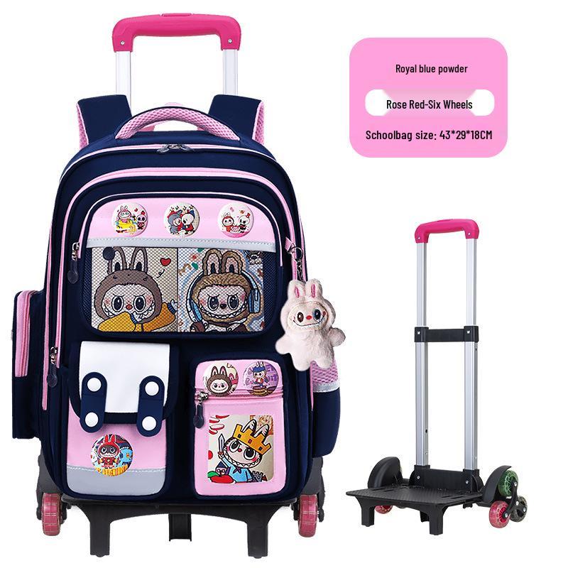 Cartoon Trolley Backpack for Grade 2-6 Students - Large Capacity Schoolbag for Boys & Girls
