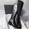 Fashion Square Toe Cutout Block Heel Elegant Soft Leather Versatile Side Zipper High Heel Temperament No Knee Boots for Women