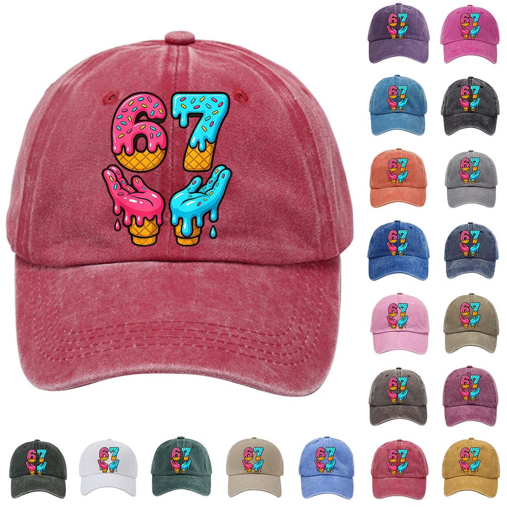 Washed Cotton Baseball Cap With Printed Distressed Soft Top Denim Hat For Men, European And American Retro Hat