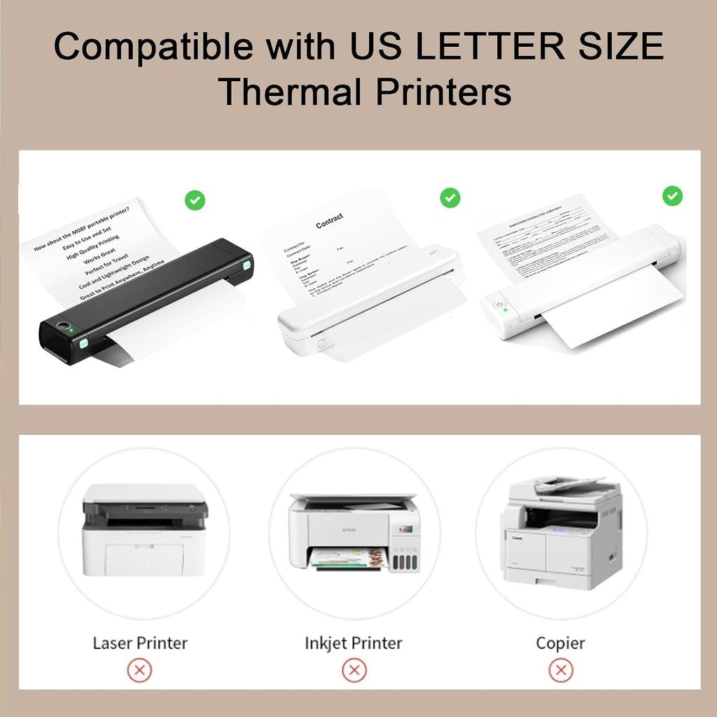 100 Sheets Thermal Printer Paper, 8.5''×11'' US Letter Size, Advanced Printing Paper, Thermal Paper Compatible with Brother Letter Portable Printer,