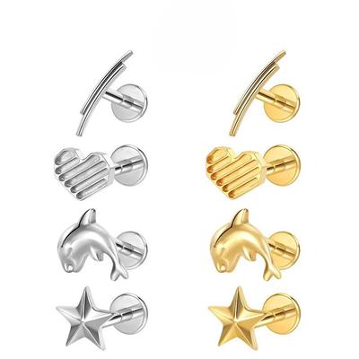 1 Stück G23 Titan Knorpelstecker Labret Lippe für Frauen Flache Rückseite Helix Tragus Gewinde Ohrring Conch Piercing Schmuck