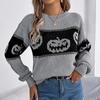 Autumn Winter Halloween Pumpkin Print Pullovers Sweaters Women Long Sleeve Casual Woman Sweater Elegant Round Neck Loose Warm Ladies Knit Jumper 25366