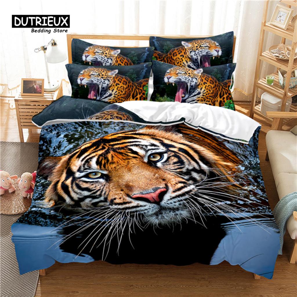 Tiger Digital Printing Bedding Set, Duvet Cover, 3D Bedding, Linen, Queen Size, Fashion Design
