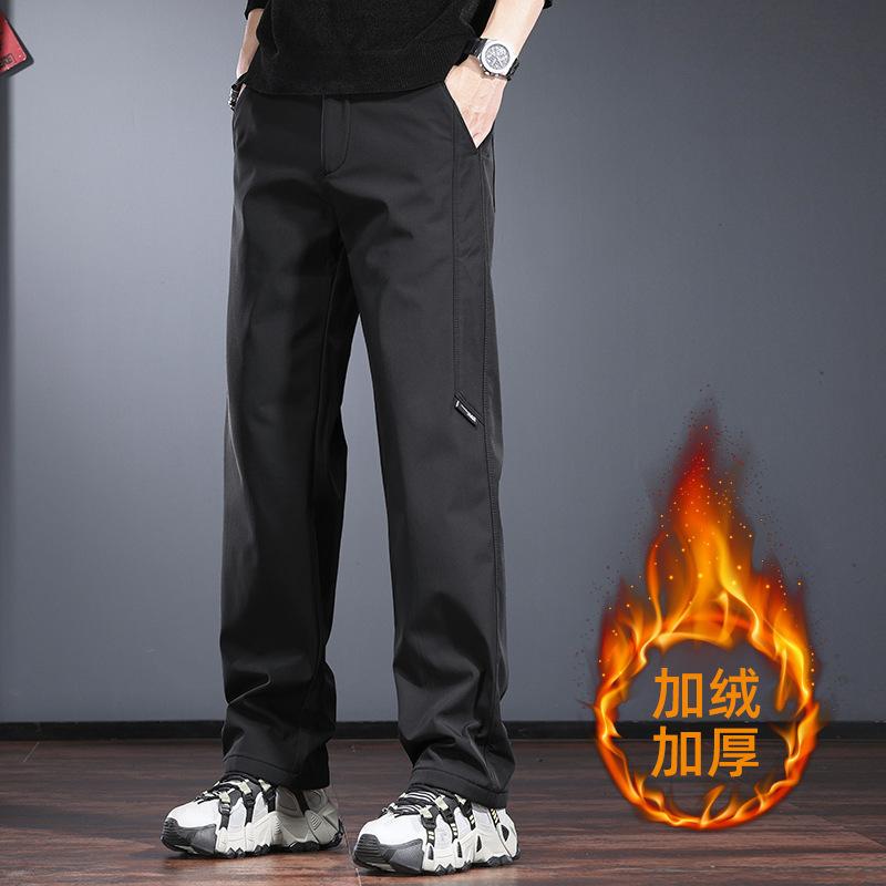 High-end Three-proof Casual Pants Men's Autumn and Winter Loose Straight Charging Trousers Light Outdoor Mountaineering Soft Shell Velvet Pants
