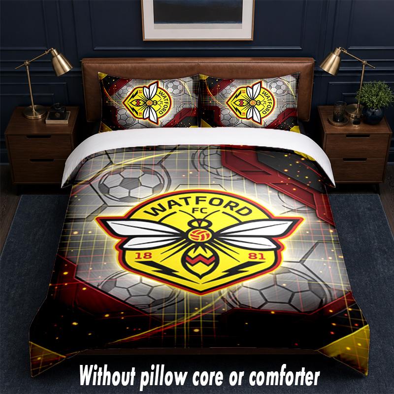 Watford Football Design Bed Bedding Set 1 Duvet Cover + 2 Pillowcases Soft Breathable Household Bed Linens