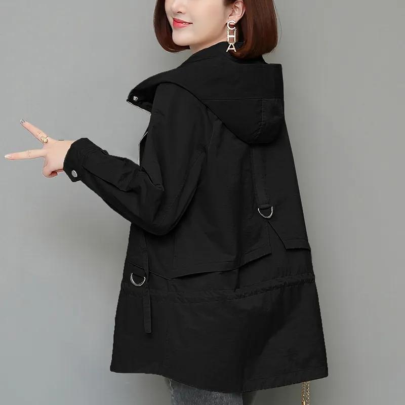 Mother's Windbreaker Women's Spring And Autumn Middle-Aged Mother's Loose And Thin Coat Korean Lining Trench Hooded