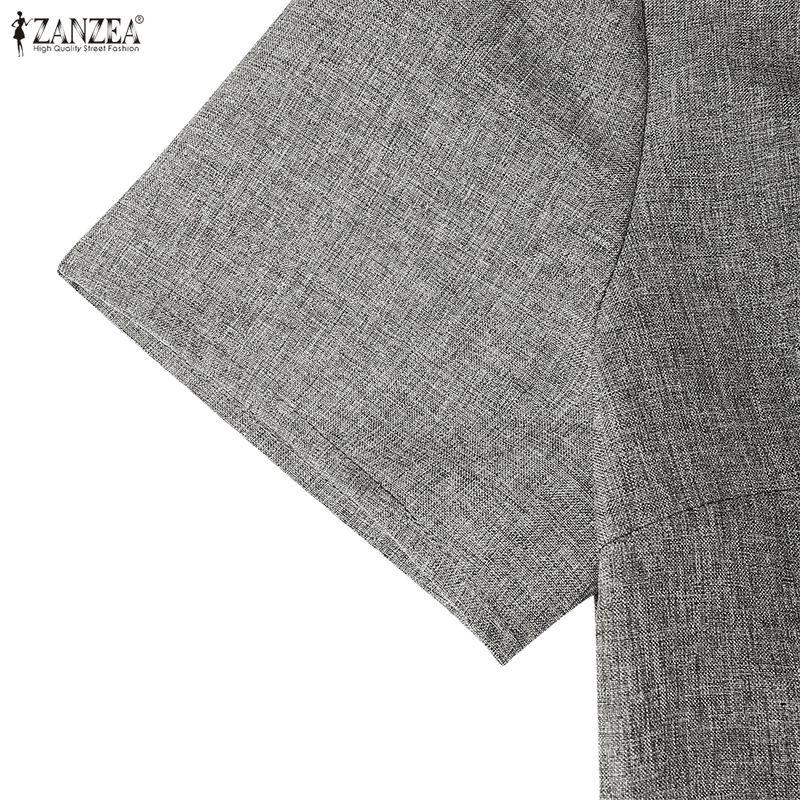 ZANZEA Damen Lässig Rundhals Sommer Kurzarm Elegantes Kleid