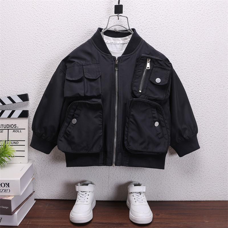 

Крутая демисезонная рабочая куртка для мальчиков 2025 - Модная детская верхняя одежда 150 cm чёрный