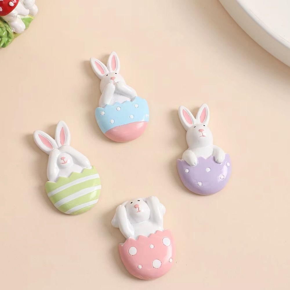 4Pcs Self-adhesive Resin Easter Ornament 3D Happy Easter Cartoon Rabbit Stickers Decorations Durable Mini Size